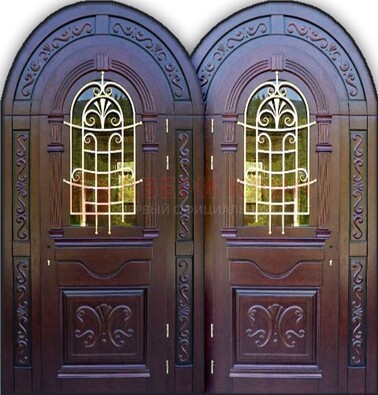 Индивидуальная арочная дверь со стеклом и ковкой ДА-19 в Туле