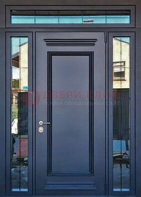 Черная металлическая дверь с фрамугой и филенкой ДФГ-19 в Липецке
