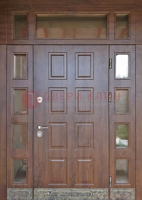 Стальная дверь МДФ со стеклом и фрамугами для дома ДФГ-29 в Липецке