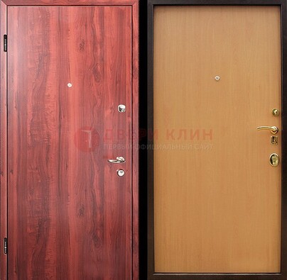 Красная железная дверь с ламинатом ДЛ-3 в Липецке