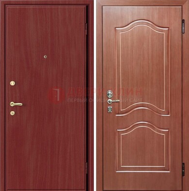 Красная металлическая дверь с ламинатом МДФ внутри ДЛ-8 в Липецке