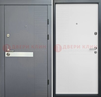 Серая металлическая дверь с белой резной МДФ панелью ДМ-215 в Лыткарино