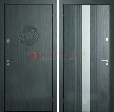 Темная железная дверь с МДФ и декоративной вставкой ДМ-25 в Липецке
