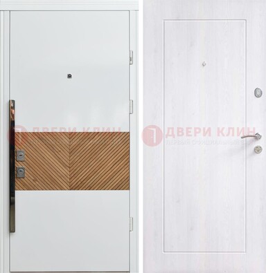 Железная белая дверь c МДФ с узором ДМ-265 в Липецке