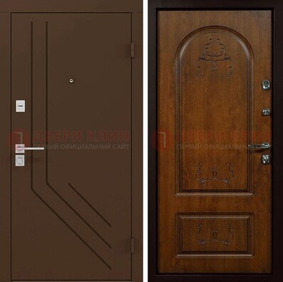 Темная стальная коричневая дверь с фрезерованной МДФ с узором ДМ-294 в Липецке