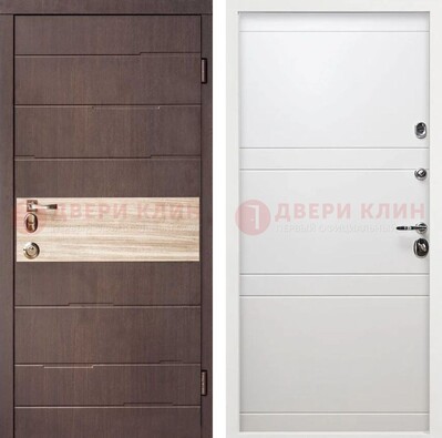 Коричневая стальная дверь с филенчатой МДФ в Белом цвете ДМ-306 в Екатеринбурге