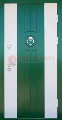 Зеленая стальная дверь с МДФ с декоративными вставками ДМ-77 в Липецке
