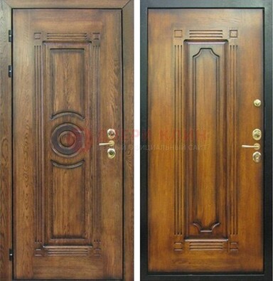 Коричневая металлическая дверь с массивом дуба с рисунком ДМД-10 в Липецке