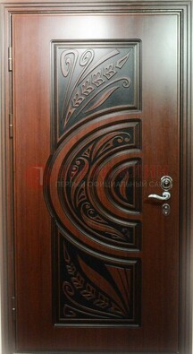 Коричневая стальная дверь с массивом дуба с рисунком ДМД-16 в Липецке