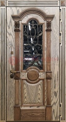 Железная дверь с массивом дуба со стеклом и ковкой ДМД-47 в Липецке