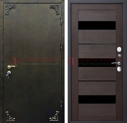 Входная дверь с порошковым покрытием с коричневой МДФ со стеклом ДП-236 в Екатеринбурге