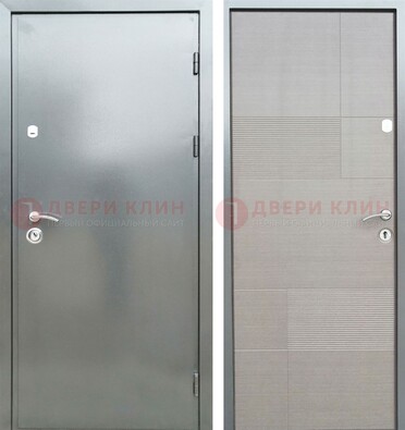 Металлическая серая дверь с порошковым покрытием и МДФ Белый ясень ДП-250 в Липецке