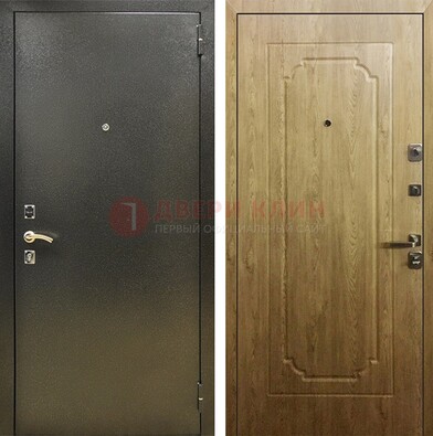 Темно-серая входная дверь с порошковым покрытием и МДФ Золотой дуб ДП-291 в Екатеринбурге