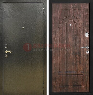 Темно-серая металлическая дверь с порошковым покрытием и МДФ коричневая ДП-292 в Липецке