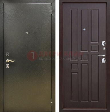 Входная темно-серая дверь с порошковым напылением и коричневой МДФ ДП-301 в Липецке