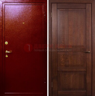 Красная железная дверь с порошковым окрасом ДП-58 в Липецке