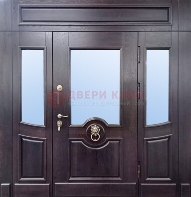 Филенчатая металлическая дверь с панелью МДФ и стеклом ДПР-102 в Липецке