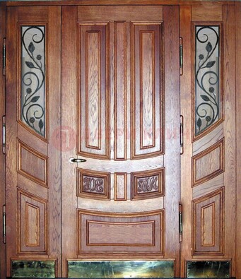 Парадная дверь со стеклом и ковкой ДПР-35 для загородного дома в Липецке