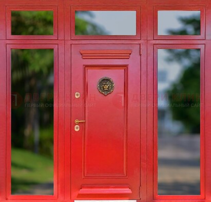 Красная парадная дверь для частного дома ДПР-88 в Липецке