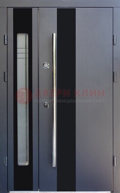 Серая стальная дверь со стеклом ДС-11 в Липецке