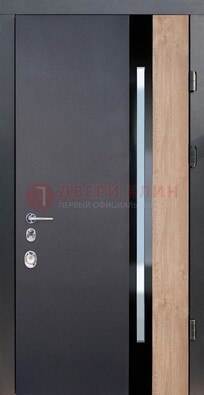 Черная металлическая дверь МДФ со стеклом ДС-14 в Липецке