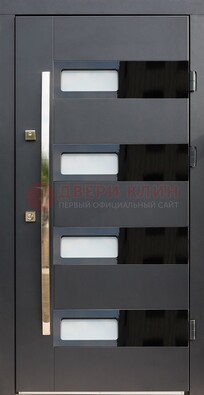 Черная стальная дверь МДФ хайтек со стеклом ДС-16 в Липецке