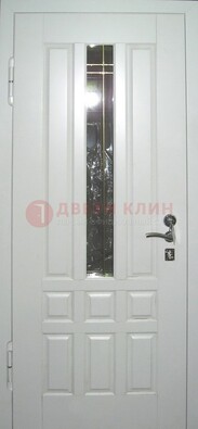 Белая металлическая дверь со стеклом ДС-1 в загородный дом в Липецке