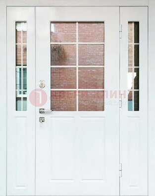 Белая стальная дверь со стеклом и фрамугами ДС-27 в Липецке