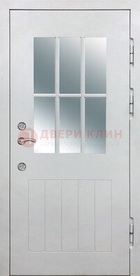 Белая уличная дверь со стеклом ДС-30 в Липецке