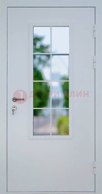 Белая железная дверь порошок со стеклом ДС-31 в Липецке