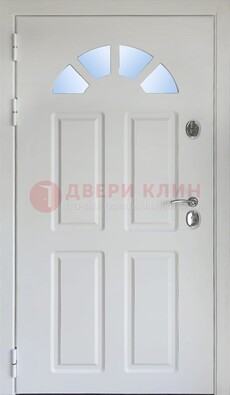 Белая стальная дверь МДФ со стеклом для дома ДС-37 в Липецке