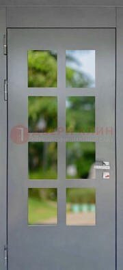 Серая металлическая дверь со стеклом ДС-78 в Липецке