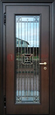 Железная дверь с большим стеклом и ковкой ДСК-187 в Липецке