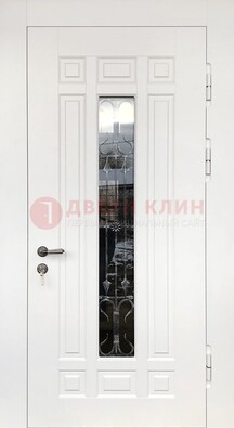 Белая стальная дверь винорит со стеклом и ковкой ДСК-191 в Липецке