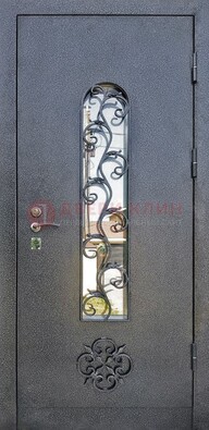 Темная стальная дверь Порошок со стеклом и ковкой ДСК-217 в Липецке