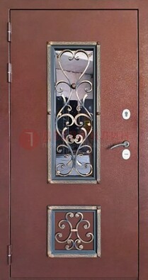 Уличная дверь Порошок со стеклом и ковкой для дома ДСК-218 в Липецке