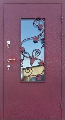 Железная дверь Порошок со стеклом и ковкой лозы ДСК-220 в Липецке