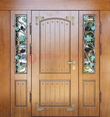 Железная дверь Винорит со стеклом и ковкой лозы ДСК-236 в Липецке