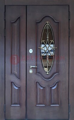Темная металлическая дверь Винорит со стеклом и ковкой ДСК-239 в Липецке