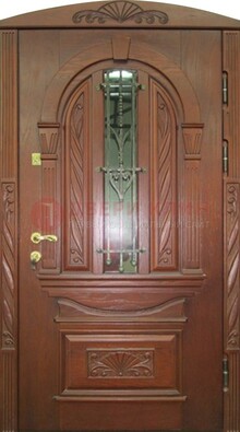 Узорная железная дверь массив со стеклом и ковкой ДСК-247 в Липецке