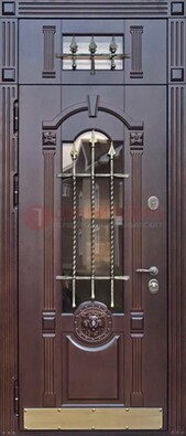 Металлическая дверь массив со стеклом и ковкой с фрамугой ДСК-249 в Липецке
