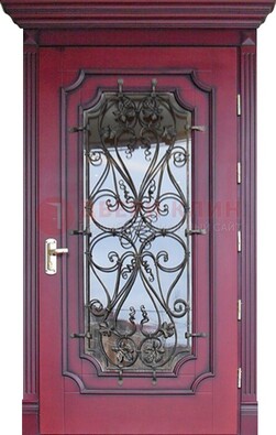 Красная стальная дверь Винорит со стеклом и ковкой ДСК-271 в Липецке