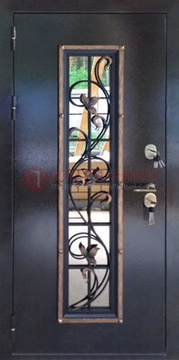 Железная дверь с порошковым напылением стеклом и ковкой ДСК-279 в Липецке