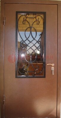 Металлическая дверь со стеклом и ковкой ДСК-51 на дачу в Липецке