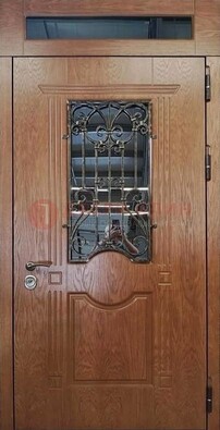 Металлическая входная дверь со стеклом и ковкой для дома ДСК-96 в Липецке
