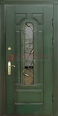 Железная дверь со стеклом и ковкой ДСК-9 для офиса в Липецке