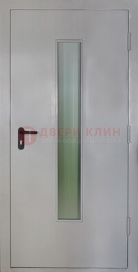 Белая металлическая техническая дверь со стеклянной вставкой ДТ-2 в Липецке