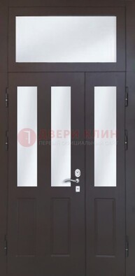 Черная тамбурная дверь со стеклянными вставками ДТМ-38 в Липецке