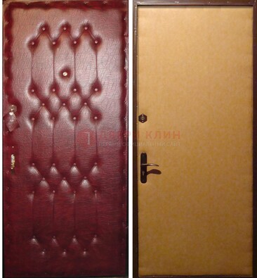Бордовая металлическая дверь с винилискожей ДВ-1 в Липецке