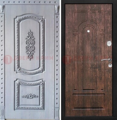 Железная дверь с узором и виноритом внутри Тисненый орех ДВТ-102 в Липецке